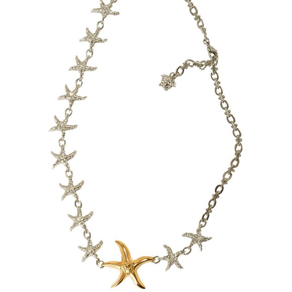 Versace Silver & Gold Color Metal Strass Stars Shaped Chain Necklace Pendant - Picture 1 of 8